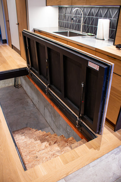 Floor Door Hinge System with 3 hinges installed in a Brandner Frame Door